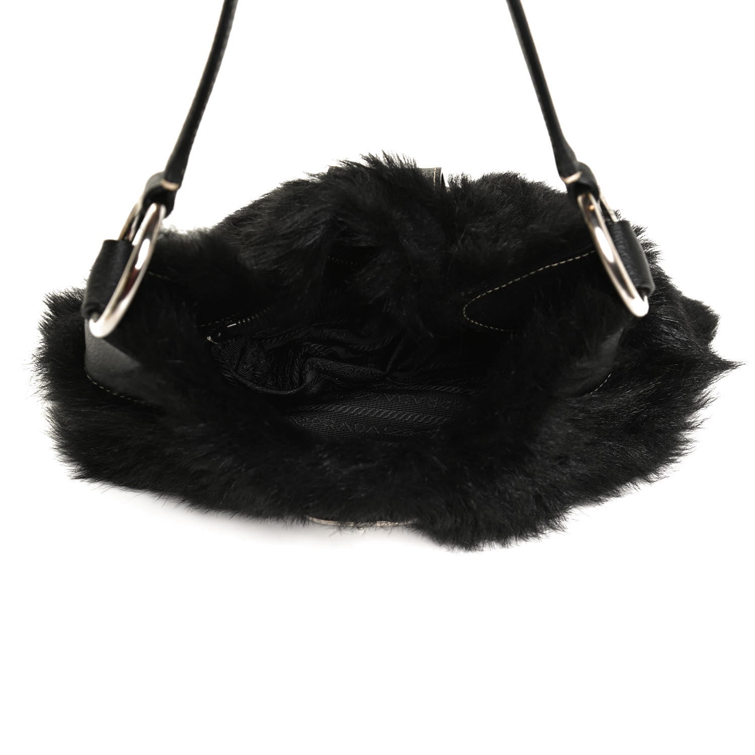 Prada Eco Lapin Faux Fur Buckle Hobo Black 5 of 10
