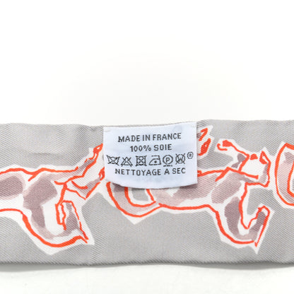 Hermes Silk Chevaux En Liberte Twilly Gris Perle Rouge White 4 of 4