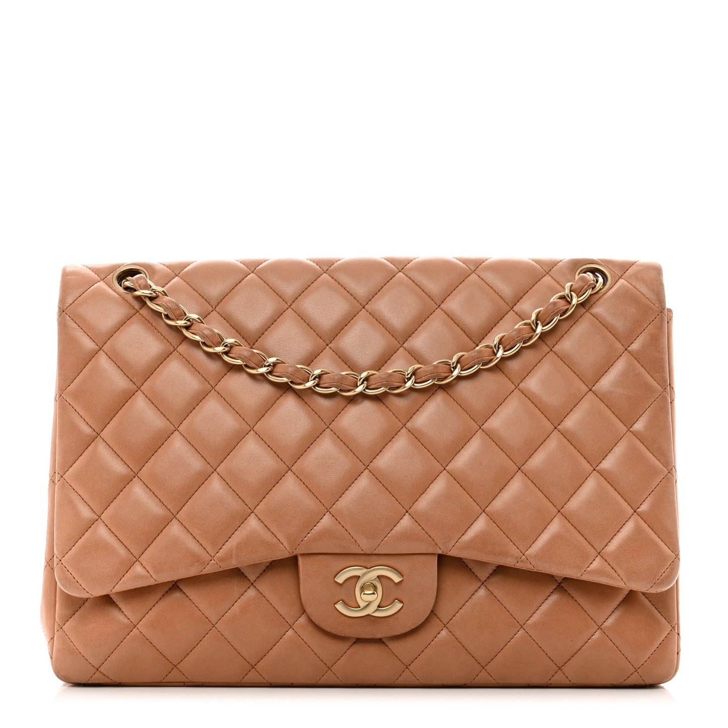 Lambskin Quilted Maxi Single Flap Dark Beige