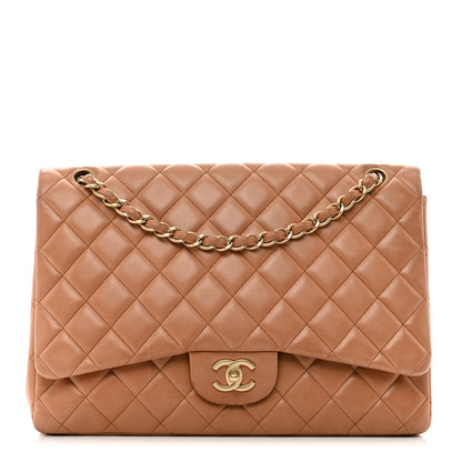 Chanel Lambskin Quilted Maxi Single Flap Dark Beige 1 of 12