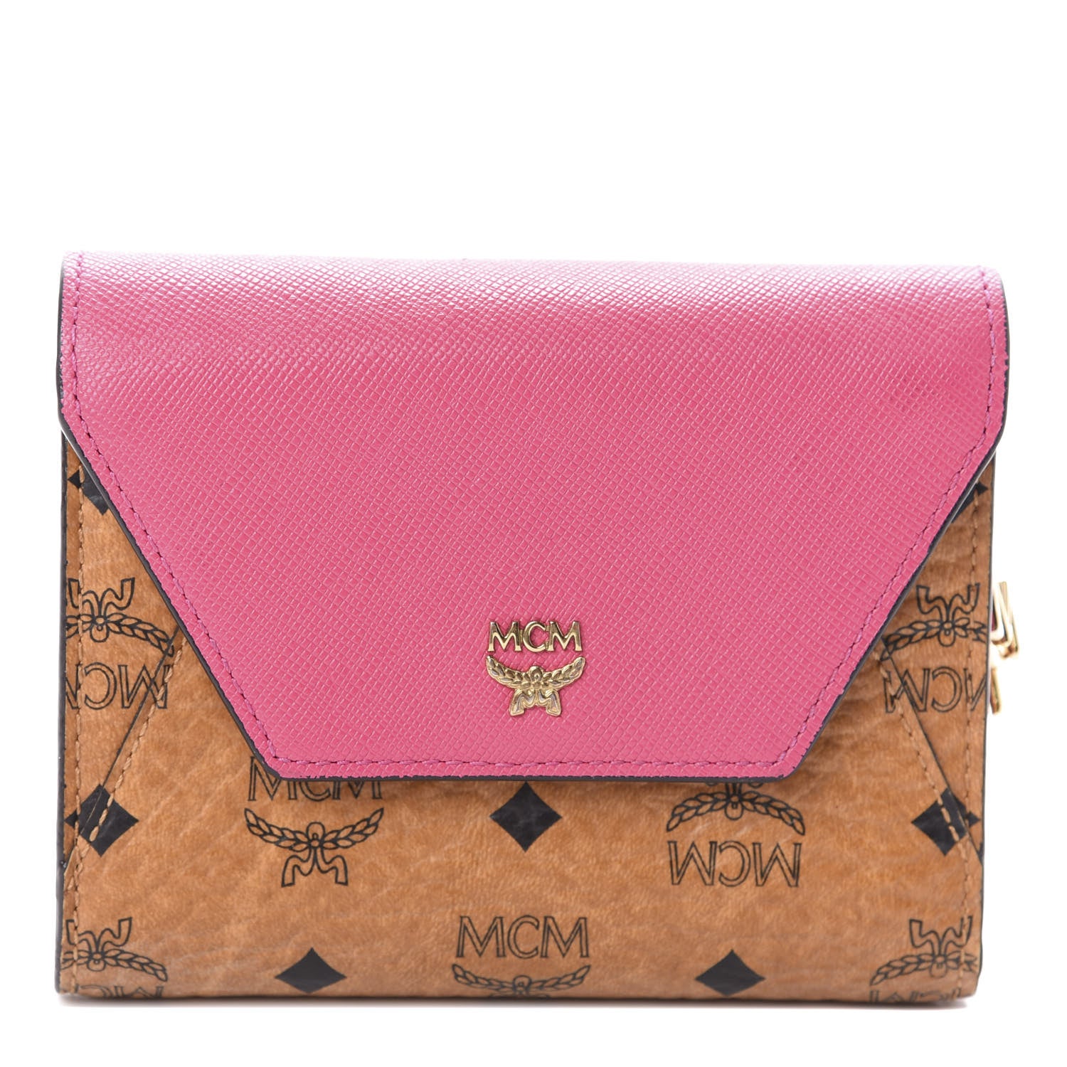 MCM Visetos Tri-Fold Love Letter Flap Wallet Cognac Pink 1 of 6