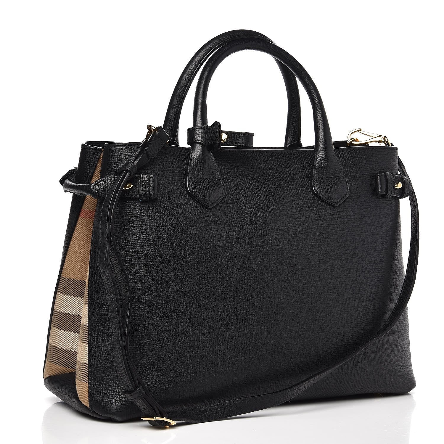 Burberry Calfskin House Check Medium Banner Tote Black 3 of 12