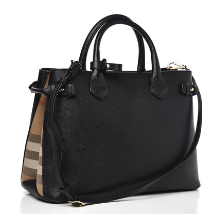 Burberry Calfskin House Check Medium Banner Tote Black 3 of 12