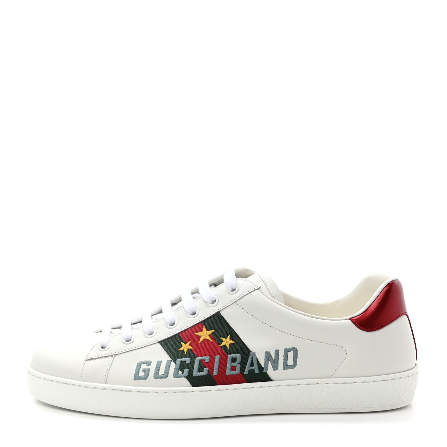 Calfskin Web Mens Gucci Band Ace Sneakers 9 White