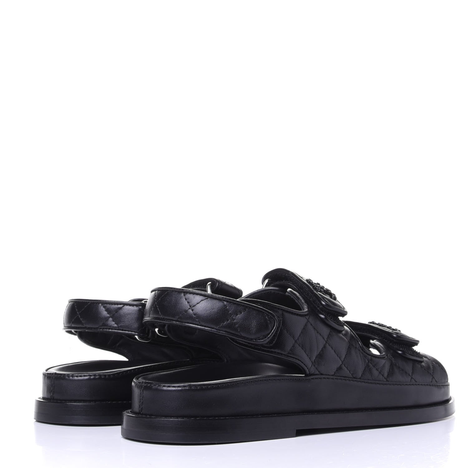 Chanel Lambskin Velcro Dad Sandals 37.5 Black 4 of 11