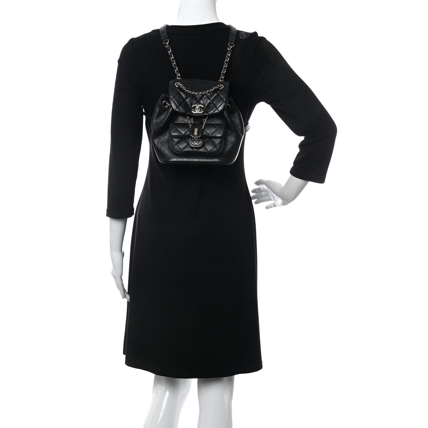 Chanel Glazed Aged Calfskin Quilted Small Duma Drawstring Backpack Black 2 of 12