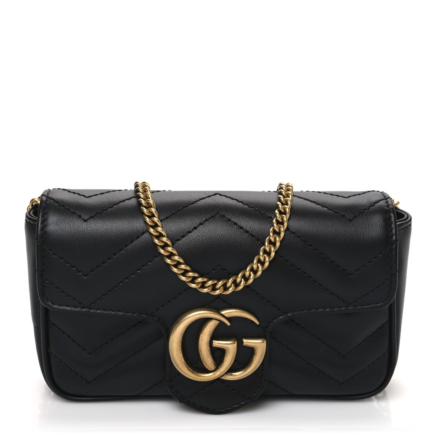 Calfskin Matelasse Super Mini GG Marmont Shoulder Bag Black