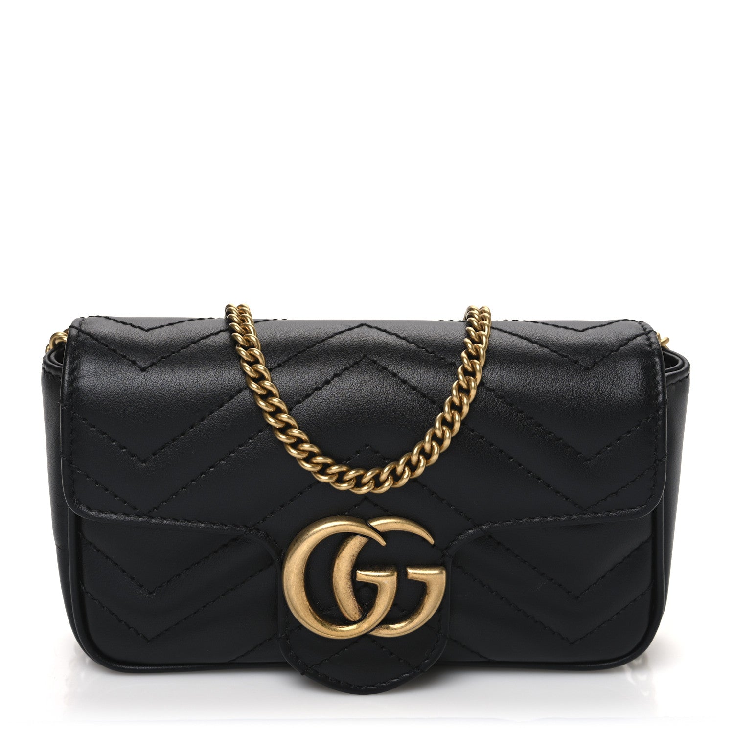 Gucci Calfskin Matelasse Super Mini GG Marmont Shoulder Bag Black 1 of 11