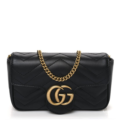 Gucci Calfskin Matelasse Super Mini GG Marmont Shoulder Bag Black 1 of 11