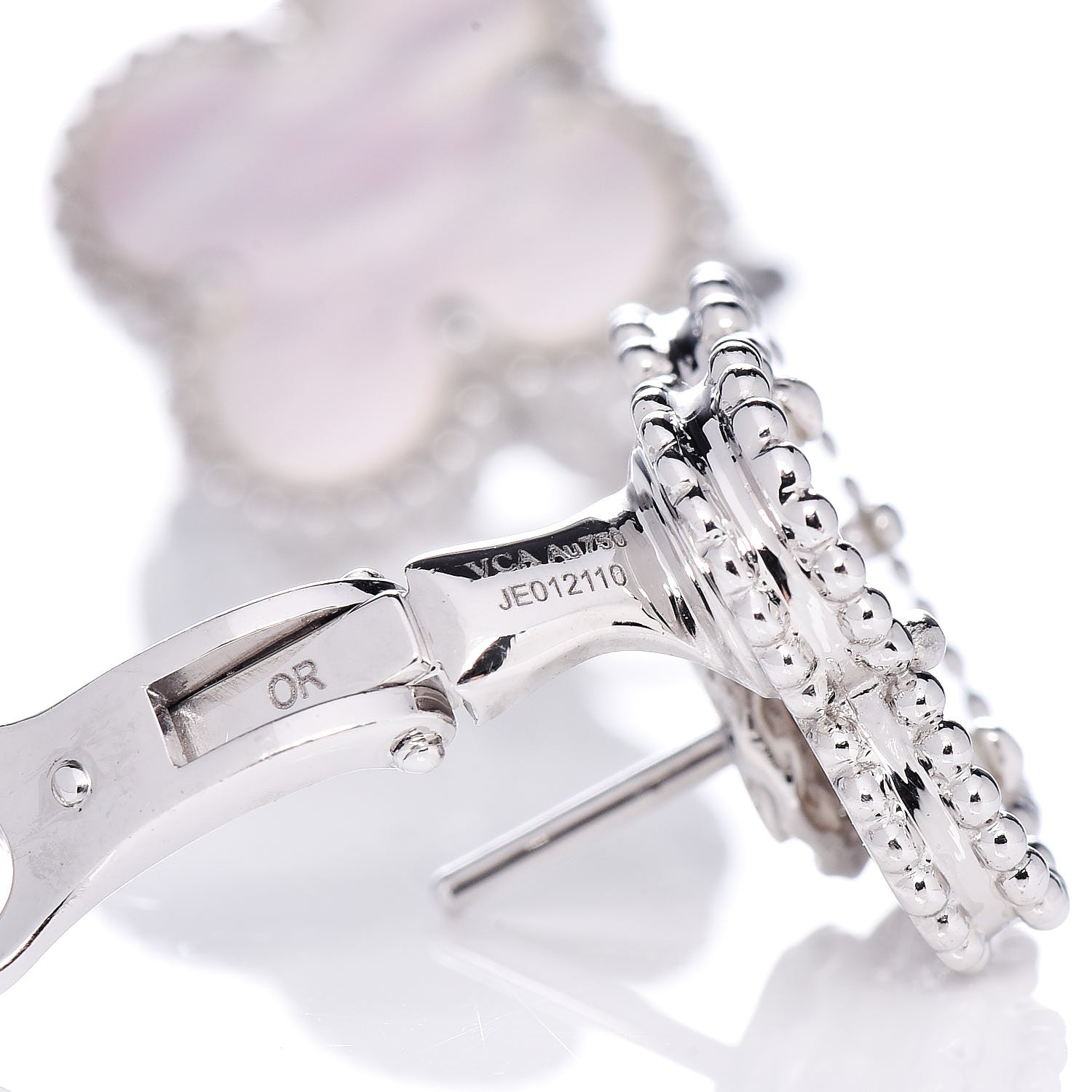 Van Cleef & Arpels 18K White Gold Mother of Pearl Vintage Alhambra Earrings 4 of 5