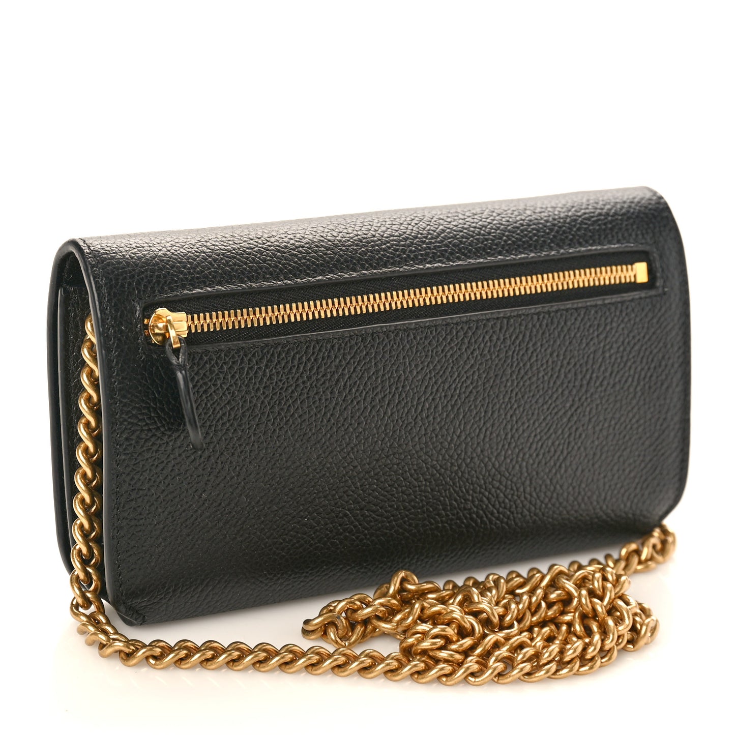 Grained Calfskin Logo Cash Phone Holder Wallet On Chain Black White