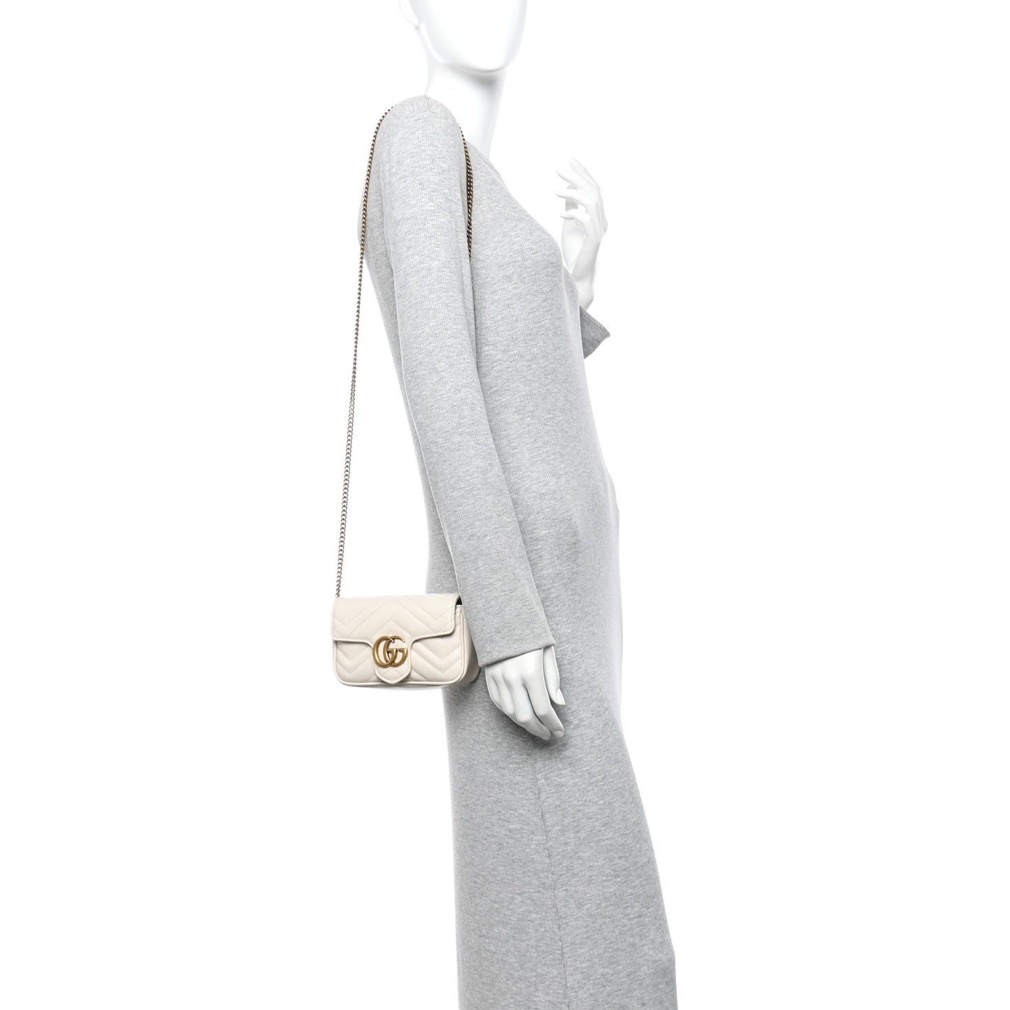 Calfskin Matelasse Super Mini GG Marmont Shoulder Bag White