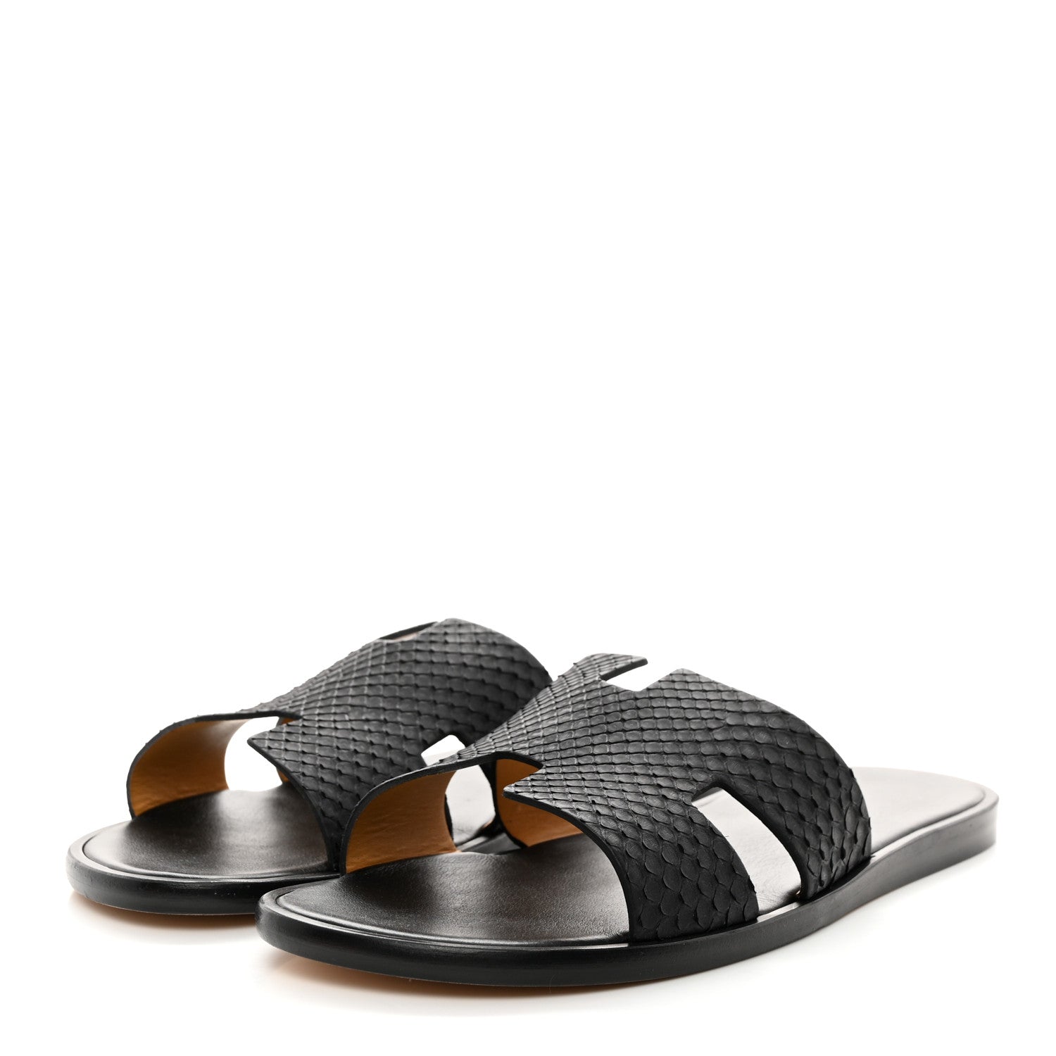 Hermes Snakeskin Mens Izmir Sandals 42.5 Black 3 of 9