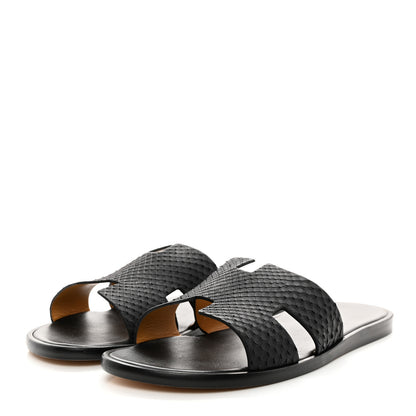 Hermes Snakeskin Mens Izmir Sandals 42.5 Black 3 of 9