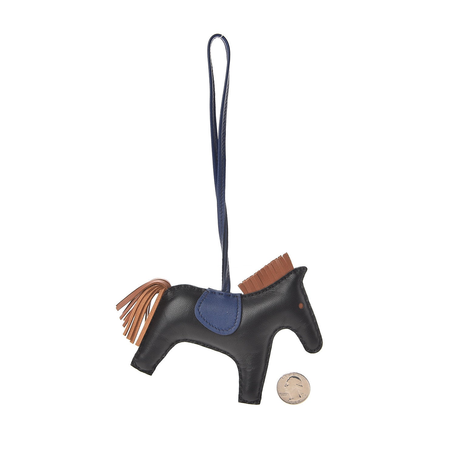 Hermes Milo Lambskin Grigri Rodeo Horse Bag Charm MM Black Bleu Saphir Gold 2 of 3