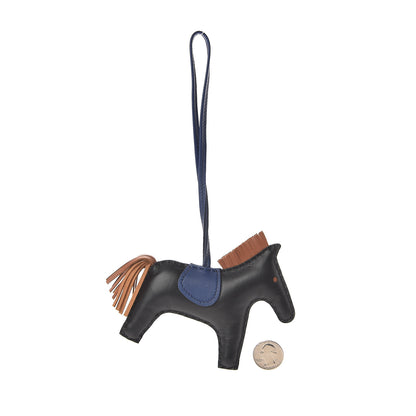 Hermes Milo Lambskin Grigri Rodeo Horse Bag Charm MM Black Bleu Saphir Gold 2 of 3
