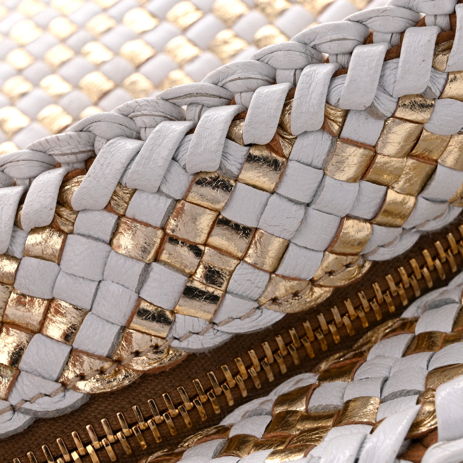 Prada Goatskin Woven Zip Clutch Oro White 10 of 11