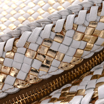 Prada Goatskin Woven Zip Clutch Oro White 10 of 11