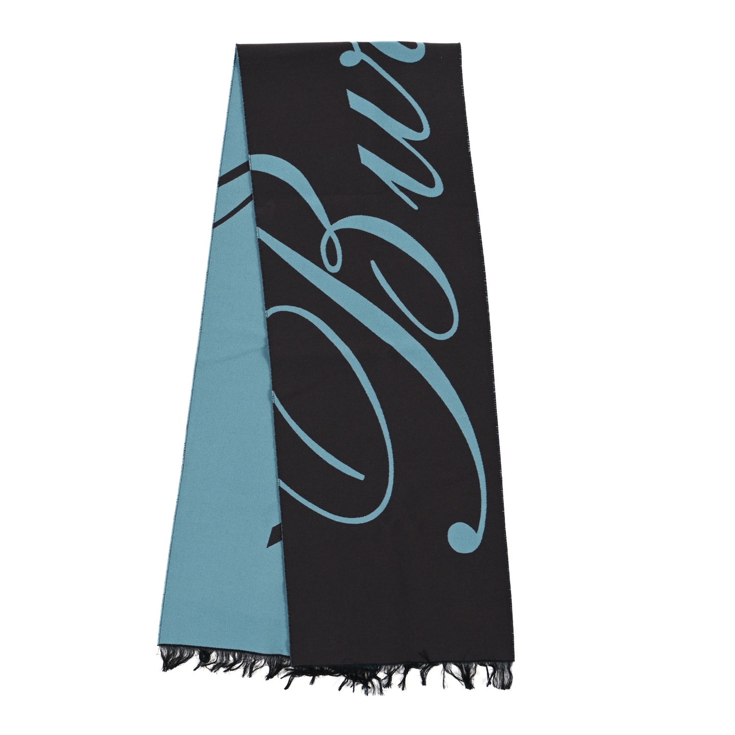 Wool Bi-Color Logo Fringe Scarf Blue Gray