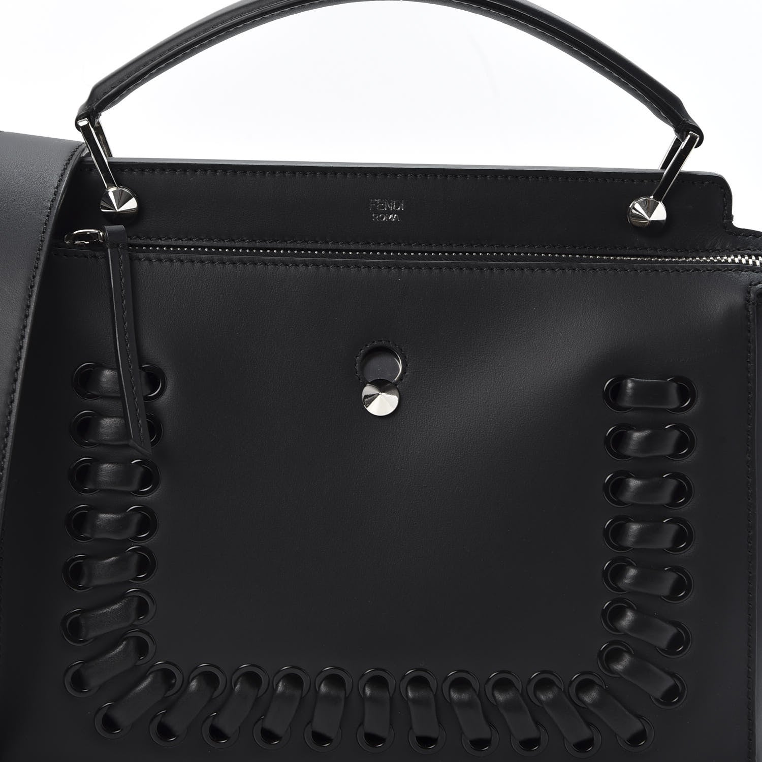 Fendi Vitello Baltico Dolce Shiny Nappa Lace Up DotCom Satchel Black Blue 10 of 10