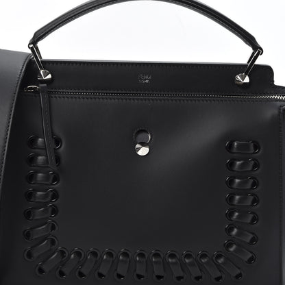Fendi Vitello Baltico Dolce Shiny Nappa Lace Up DotCom Satchel Black Blue 10 of 10