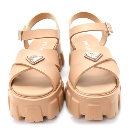 Prada Foam Rubber Metal Triangle Logo Monolith 55mm Soft Cage Sandals 39 Orzo 3 of 10