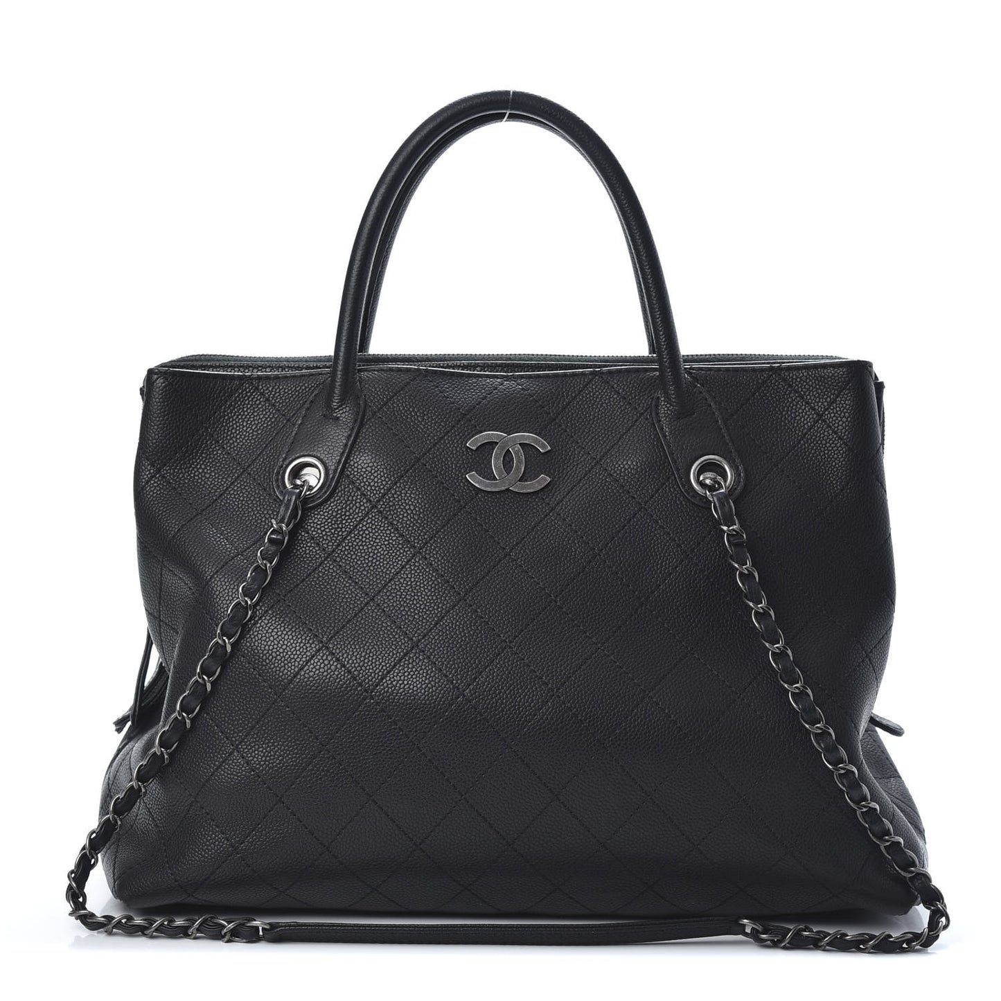 Grained Vegetal Calfskin Urban Shopping Tote Black