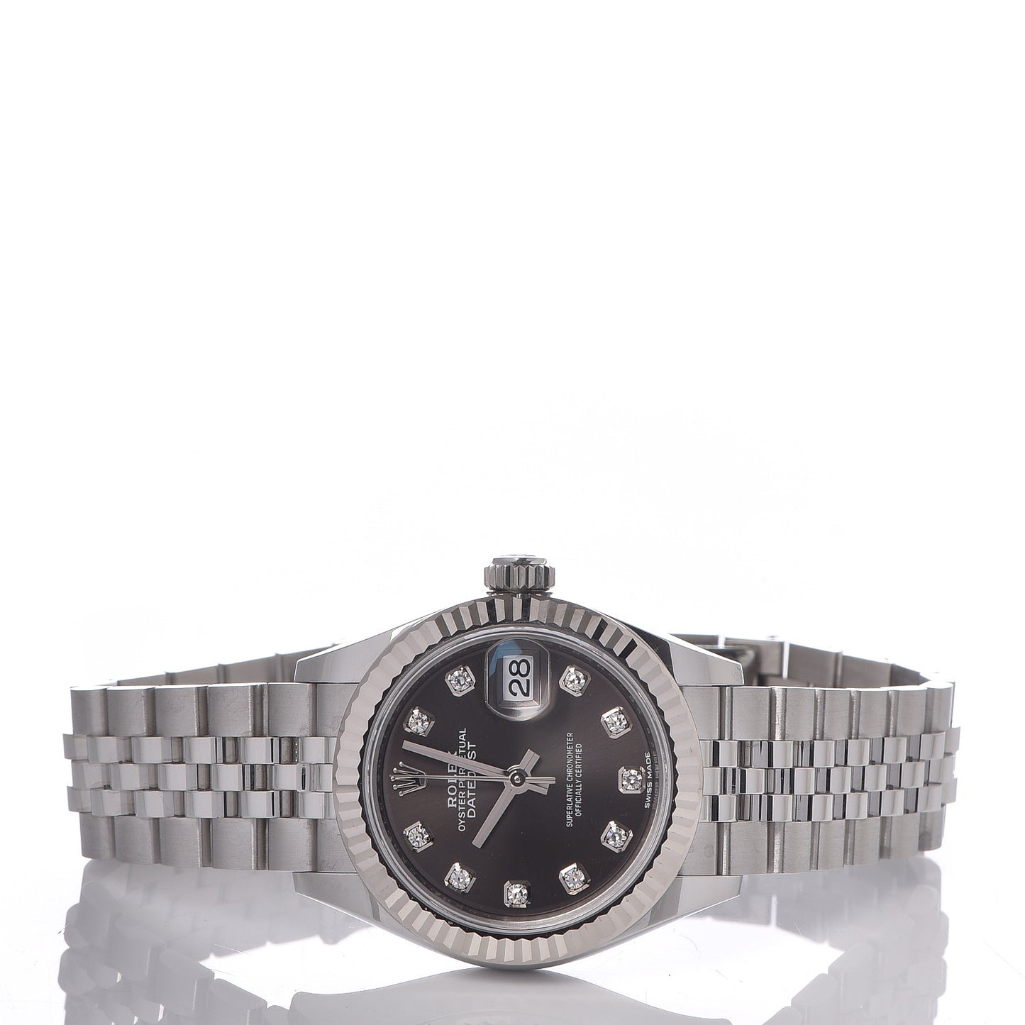 Stainless Steel 18K White Gold Diamond 28mm Oyster Perpetual Datejust Watch Slate 279174