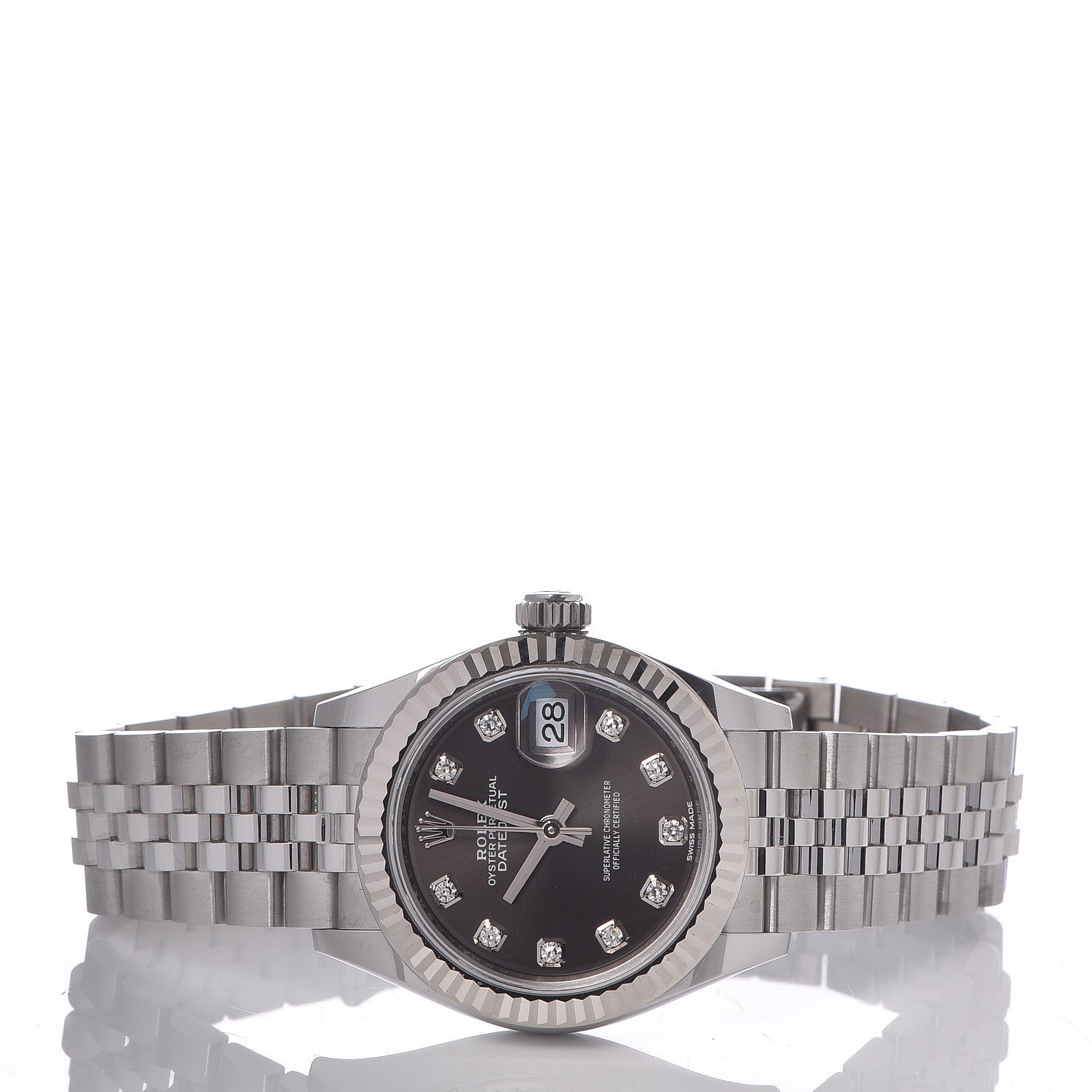 Rolex Stainless Steel 18K White Gold Diamond 28mm Oyster Perpetual Datejust Watch Slate 279174 3 of 11