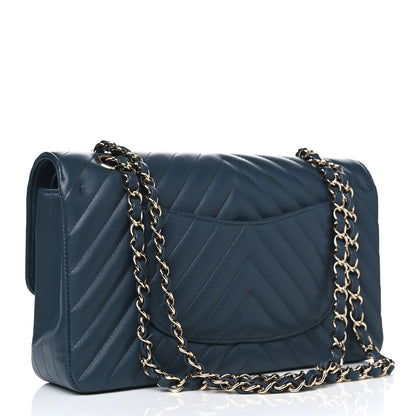 Chanel Lambskin Chevron Quilted Medium Double Flap Blue 2 of 5
