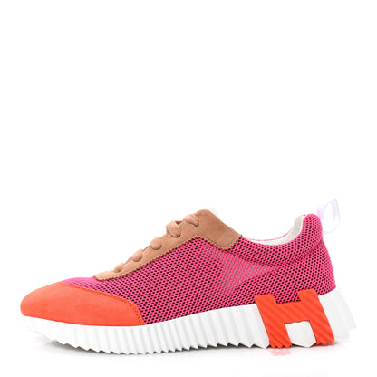 Hermes Air Mesh Suede Goatskin Bouncing Sneakers 38.5 Rose Multicolor 1 of 7