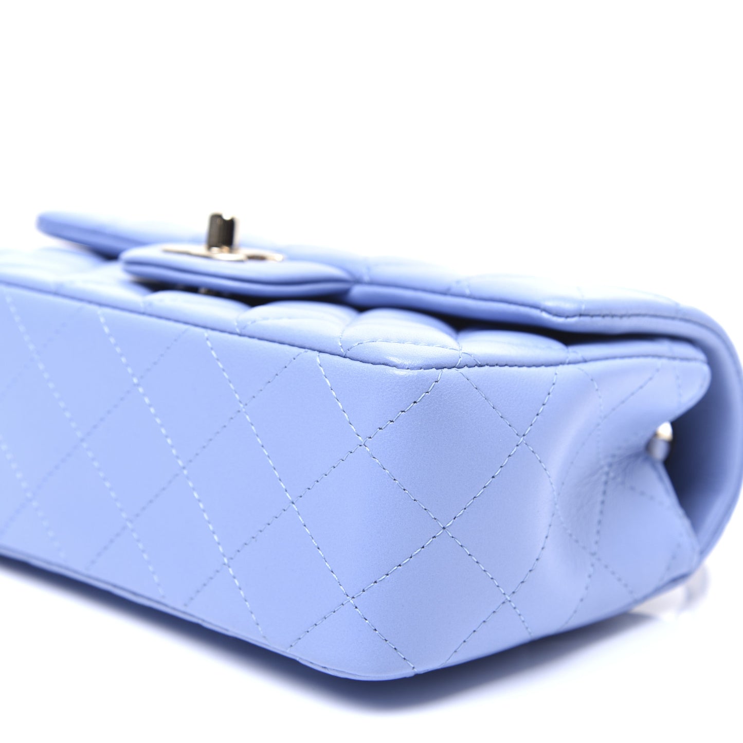 Lambskin Quilted Mini Rectangular Flap Light Blue