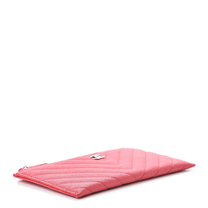 Chanel Caviar Chevron Quilted Zip Pouch Red 4 of 8