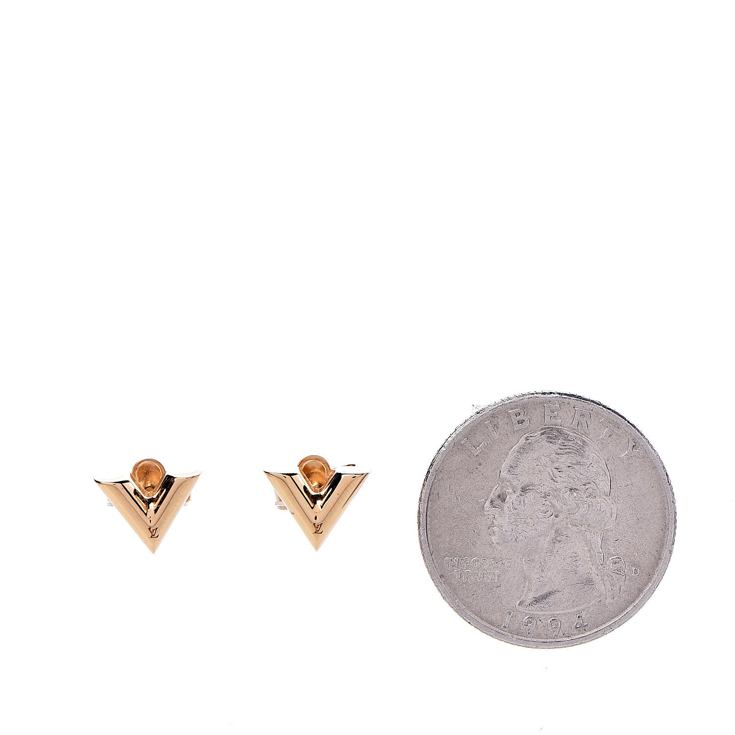 Louis Vuitton Brass Essential V Stud Earrings Gold 2 of 4