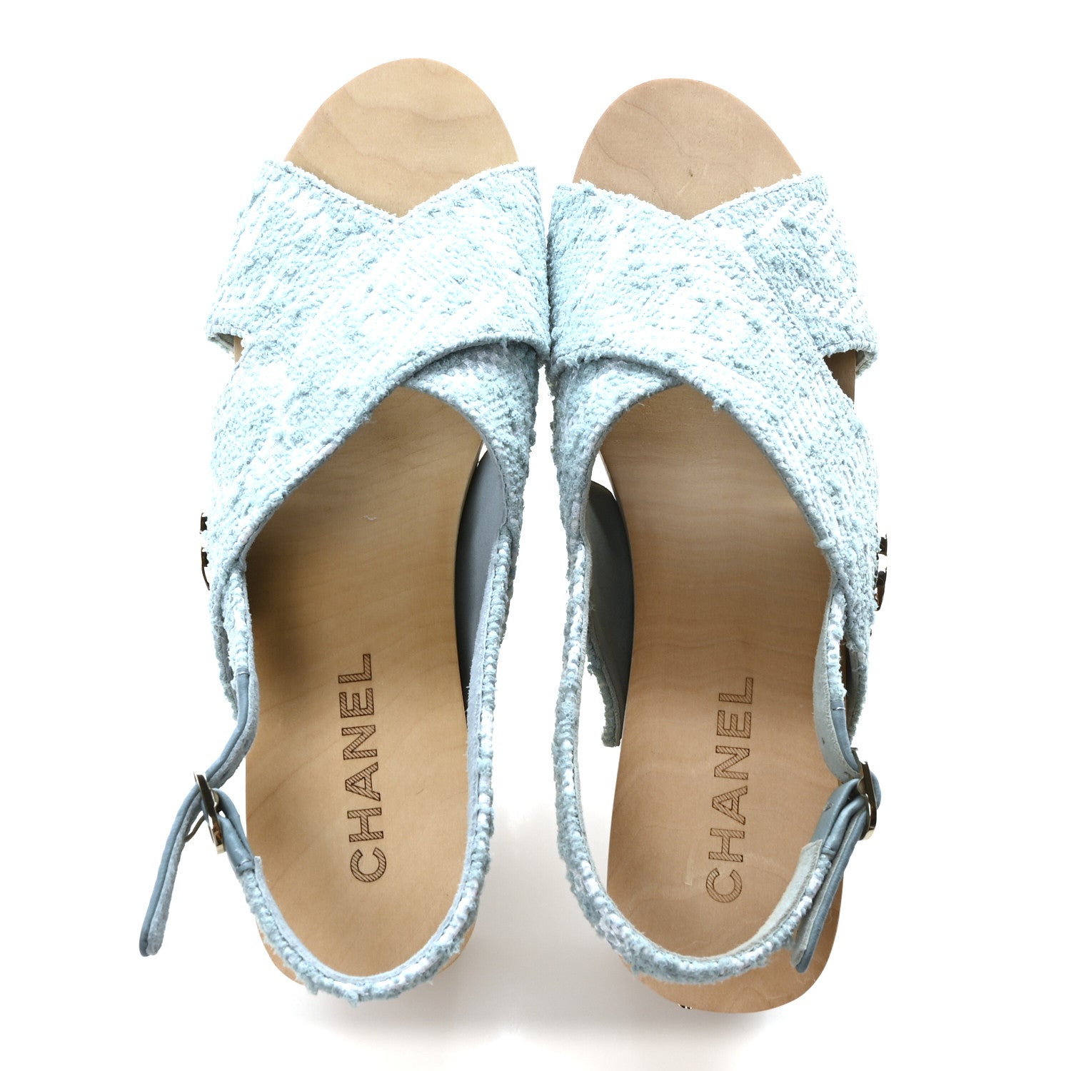 Chanel Jacquard Studded Slingback Clog Sandals 39 Turquoise White 2 of 9