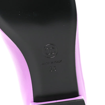 Chanel Calfskin Cap Toe T Strap CC Flats 38 Purple Black 6 of 9