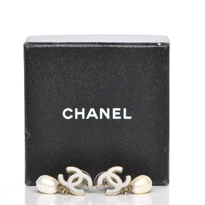 Chanel Glitter Enamel CC Pearl Drop Earrings Gold 5 of 5