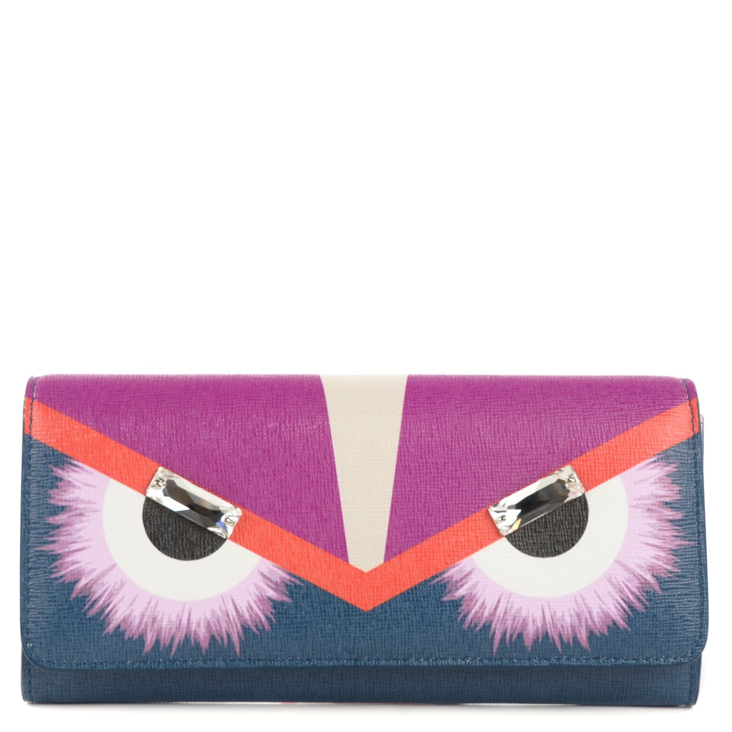 Fendi Vitello Elite Crystal Eye Monster Continental Wallet Cobalt Lavender Pink 1 of 9