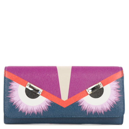 Fendi Vitello Elite Crystal Eye Monster Continental Wallet Cobalt Lavender Pink 1 of 9