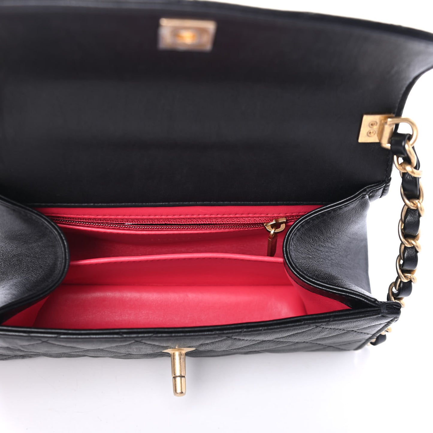Crumpled Lambskin Quilted Mini CC Links Top Handle Flap Black