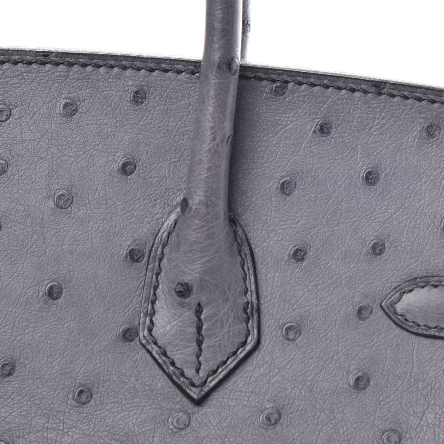 Hermes Ostrich Horseshoe Birkin 25 Gris Agate Bleu Marine 9 of 43