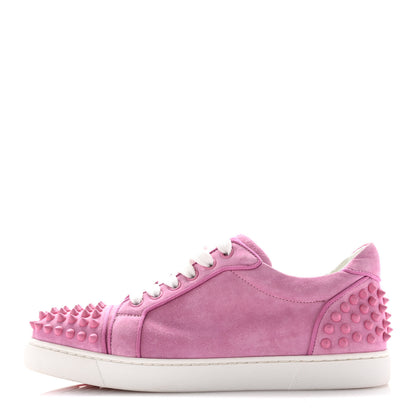 Christian Louboutin Veau Velours Calfskin Spikes Womens Vieira Flat Sneakers 38.5 Gummy 1 of 12