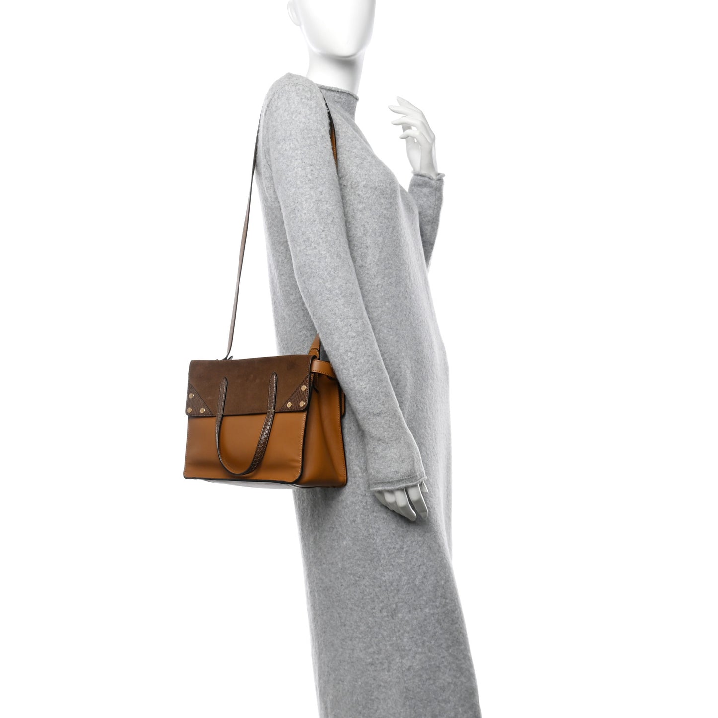 Vitello Grace Suede Snakeskin Small Flip Tote Nocciola Light Brown Marrone