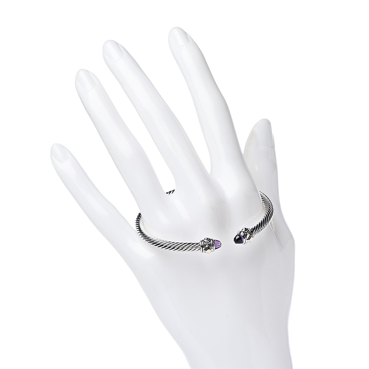 Sterling Silver 18K Yellow Gold Amethyst 4mm Cable Renaissance Bracelet