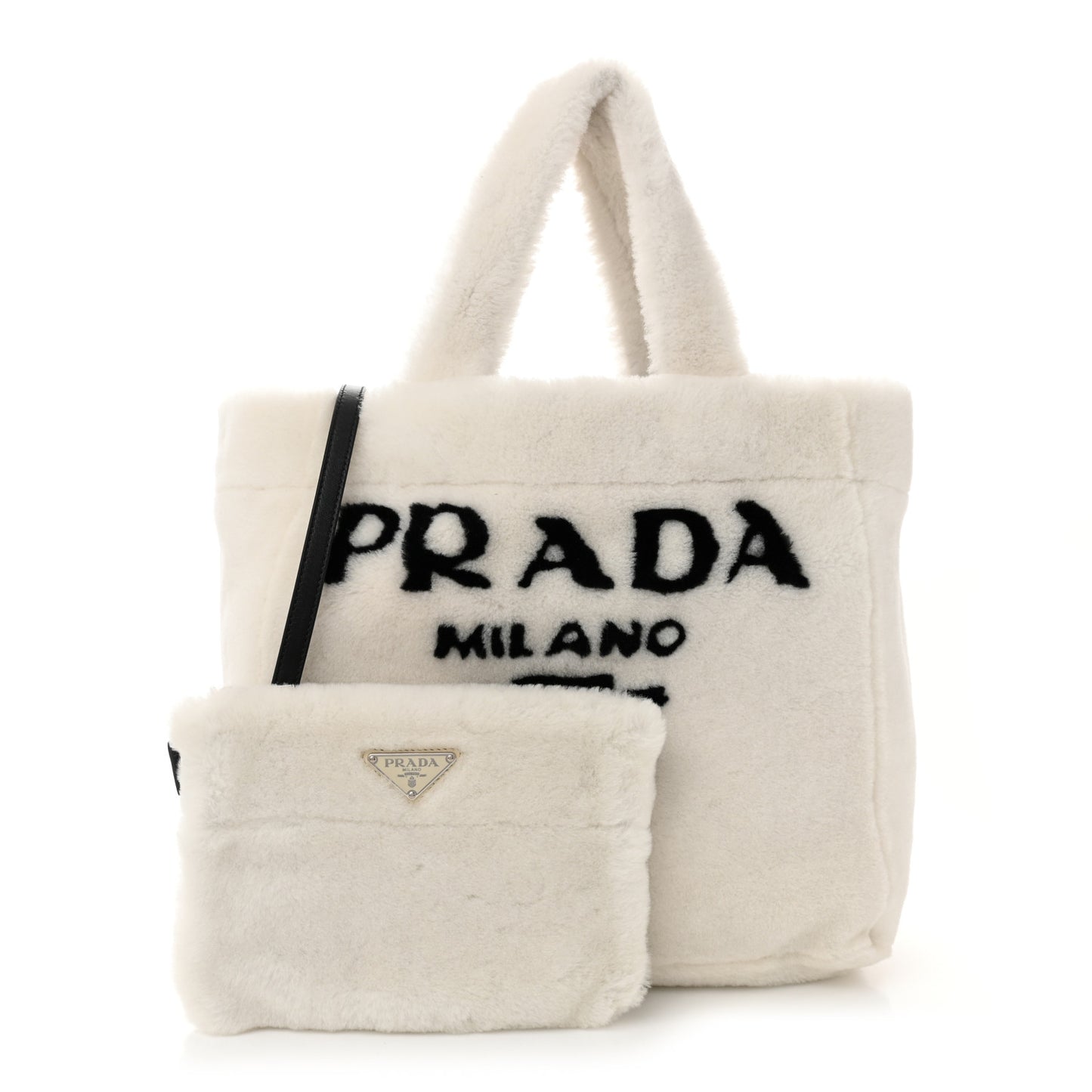 Shearling Logo Tote White Black