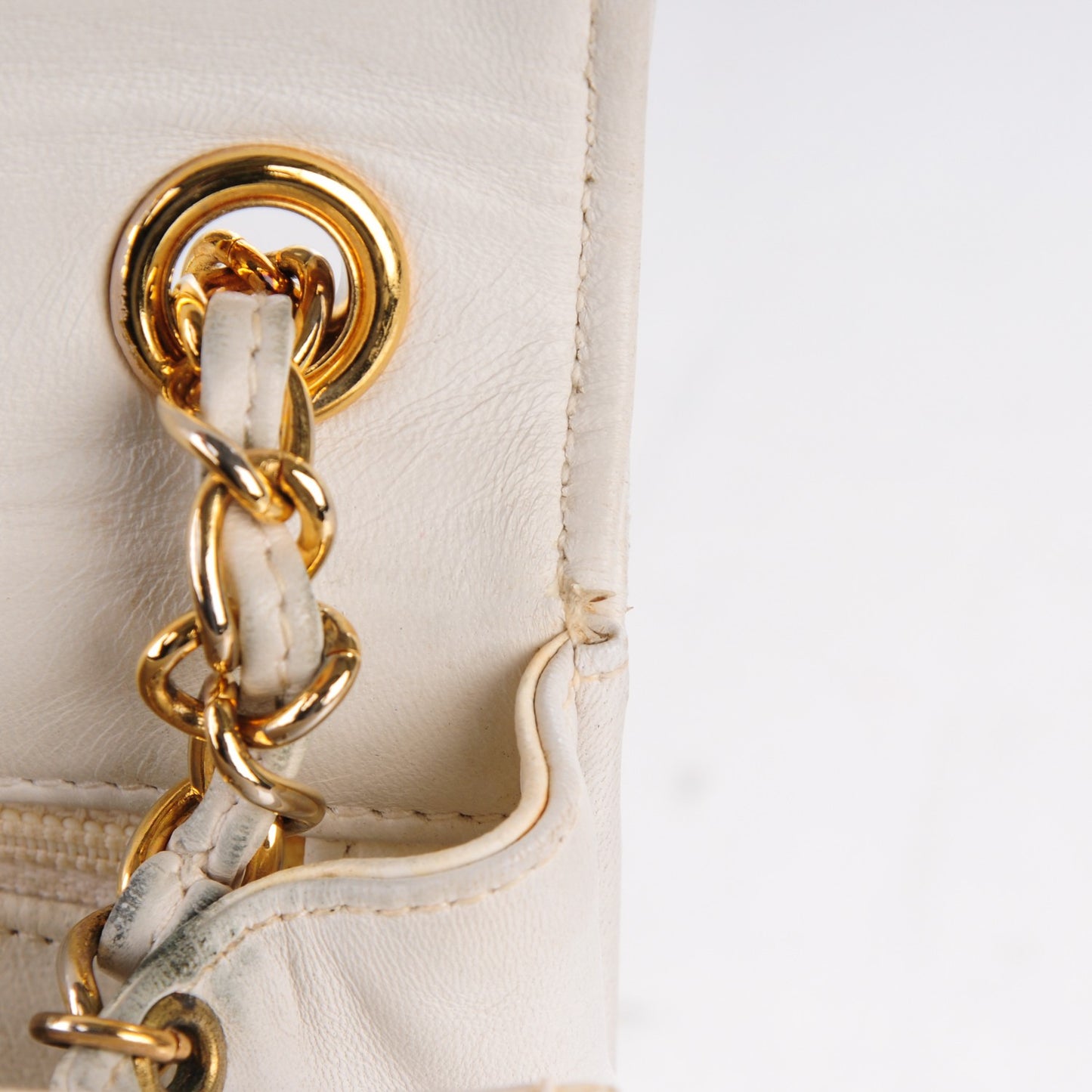 Lambskin Quilted Small Tassel Single Flap White