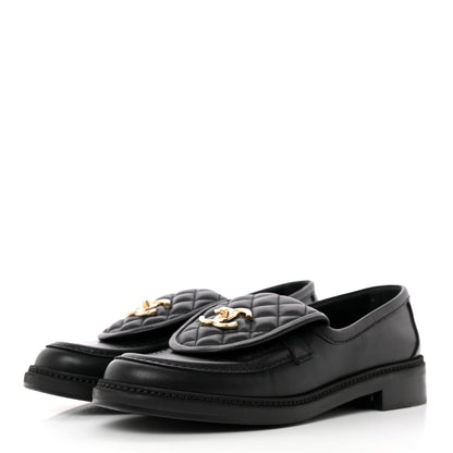 Chanel Lambskin Quilted CC Turnlock Loafers 38.5 Black 3 of 16