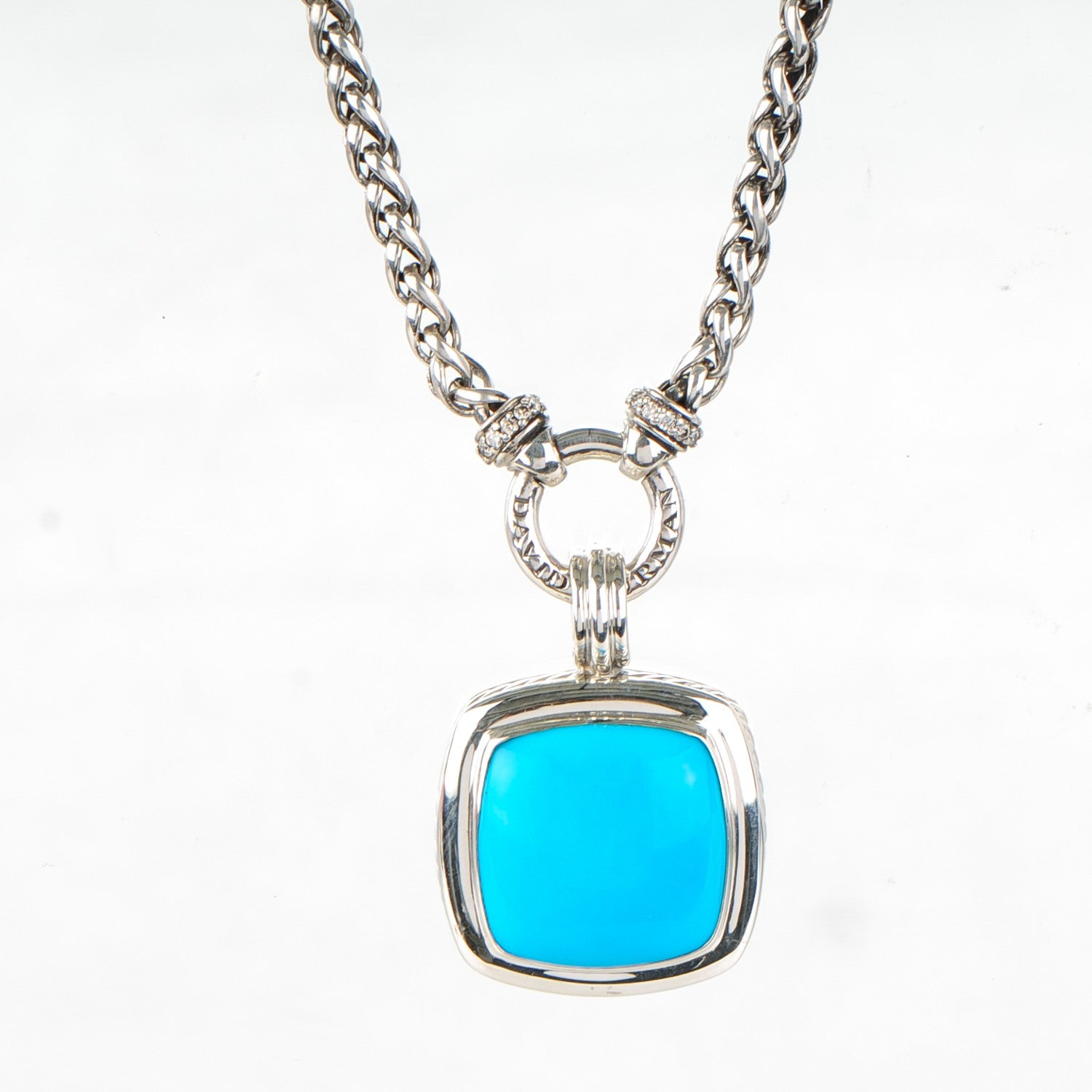 David Yurman Sterling Silver Turquoise Diamond 20mm Albion Single Wheat Chain Necklace 3 of 7
