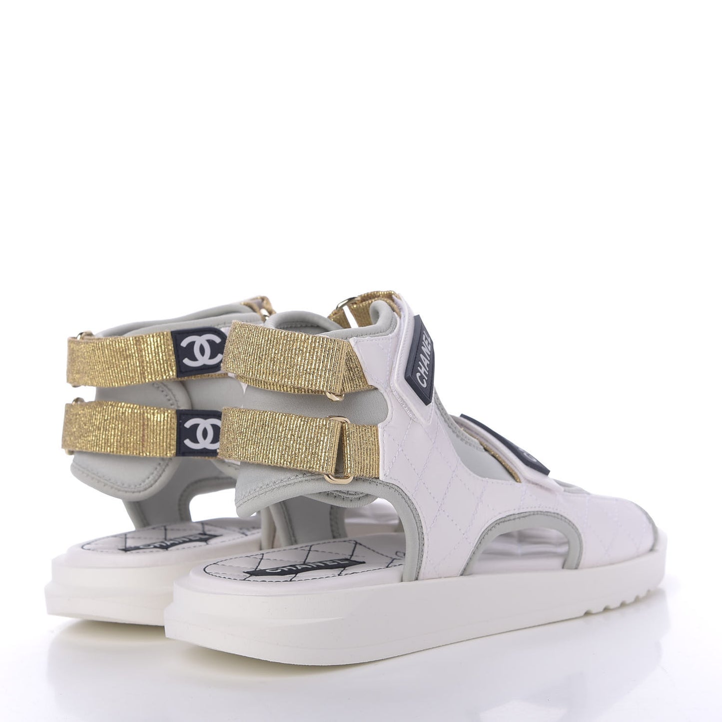 Goatskin Fabric Gladiator Sandals 41 White Light Grey Navy Blue