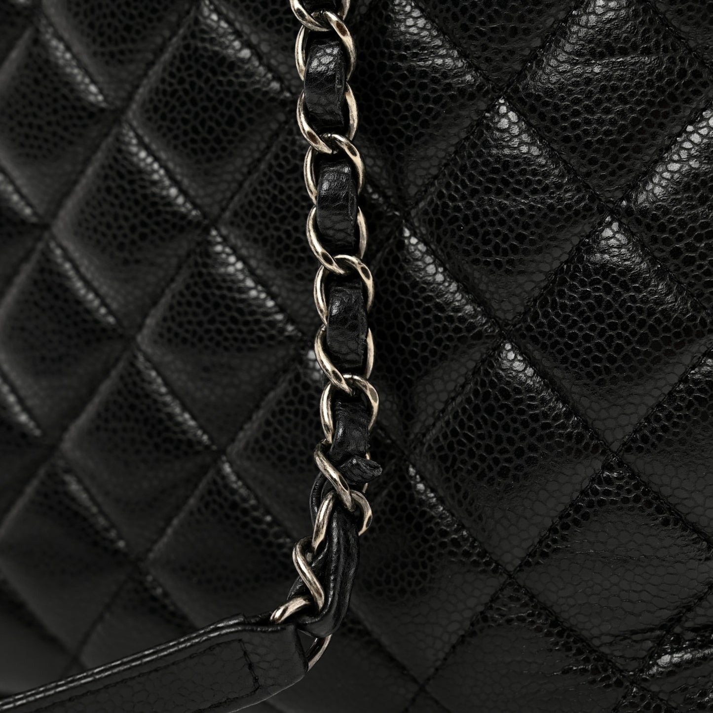 Caviar Quilted Large Shopping Tote Black